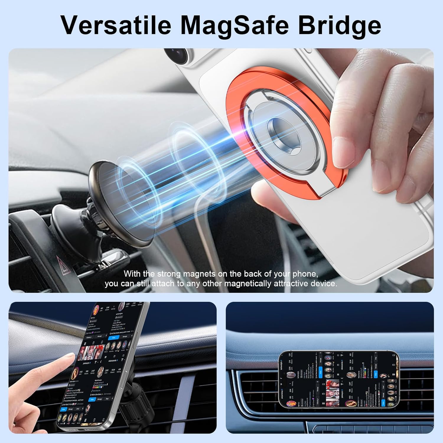 Metal Magnetic Ring Phone Holder  Orange Kickstand Folding Desk Stand  - ONXW219 2569-3