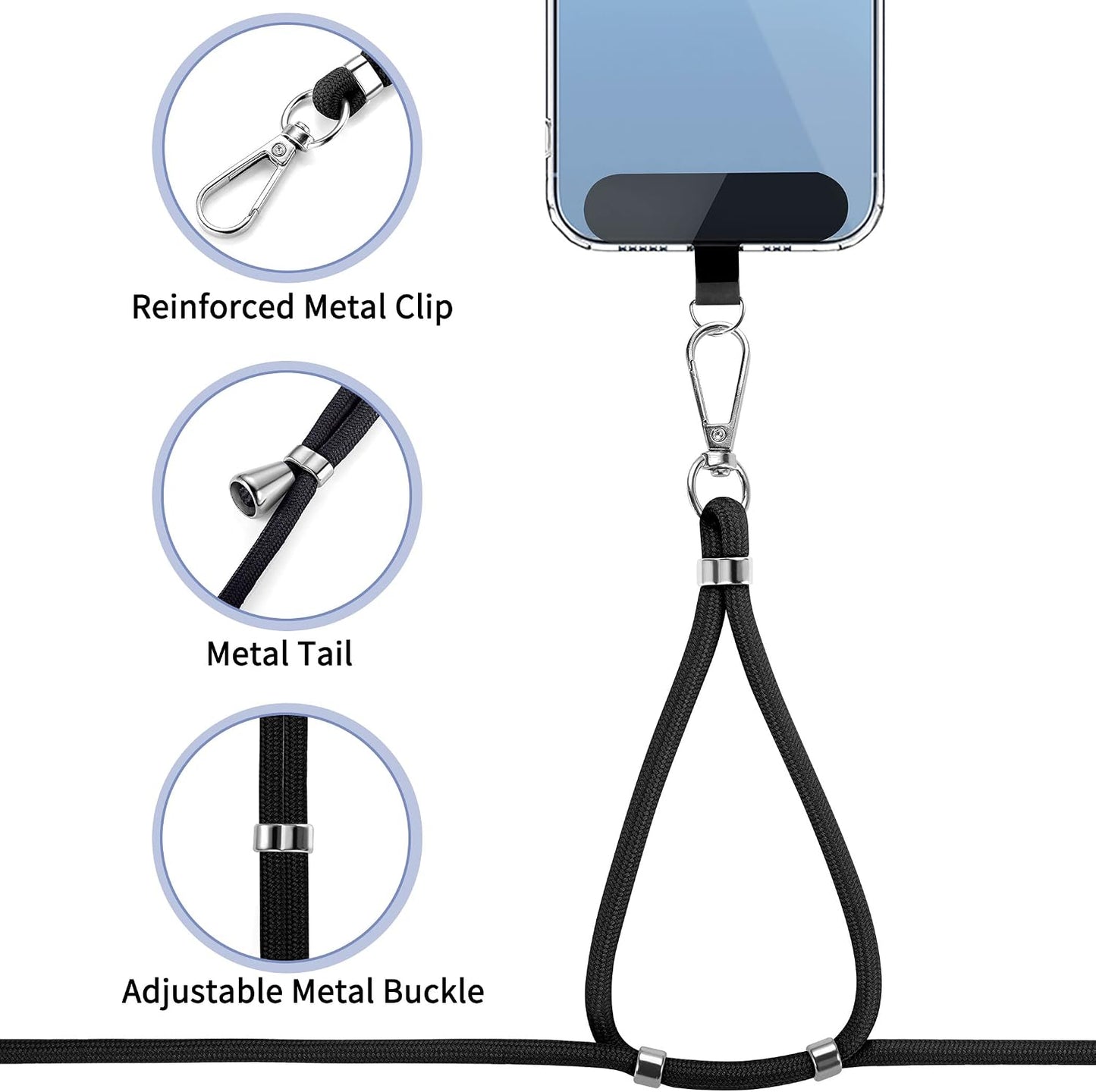 Black 2 Pack Phone Lanyard Holder Adjustable 1 Pcs Neck Straps 1 Pcs Wrist Straps For Phone Cases  - ONXW273 2634-4