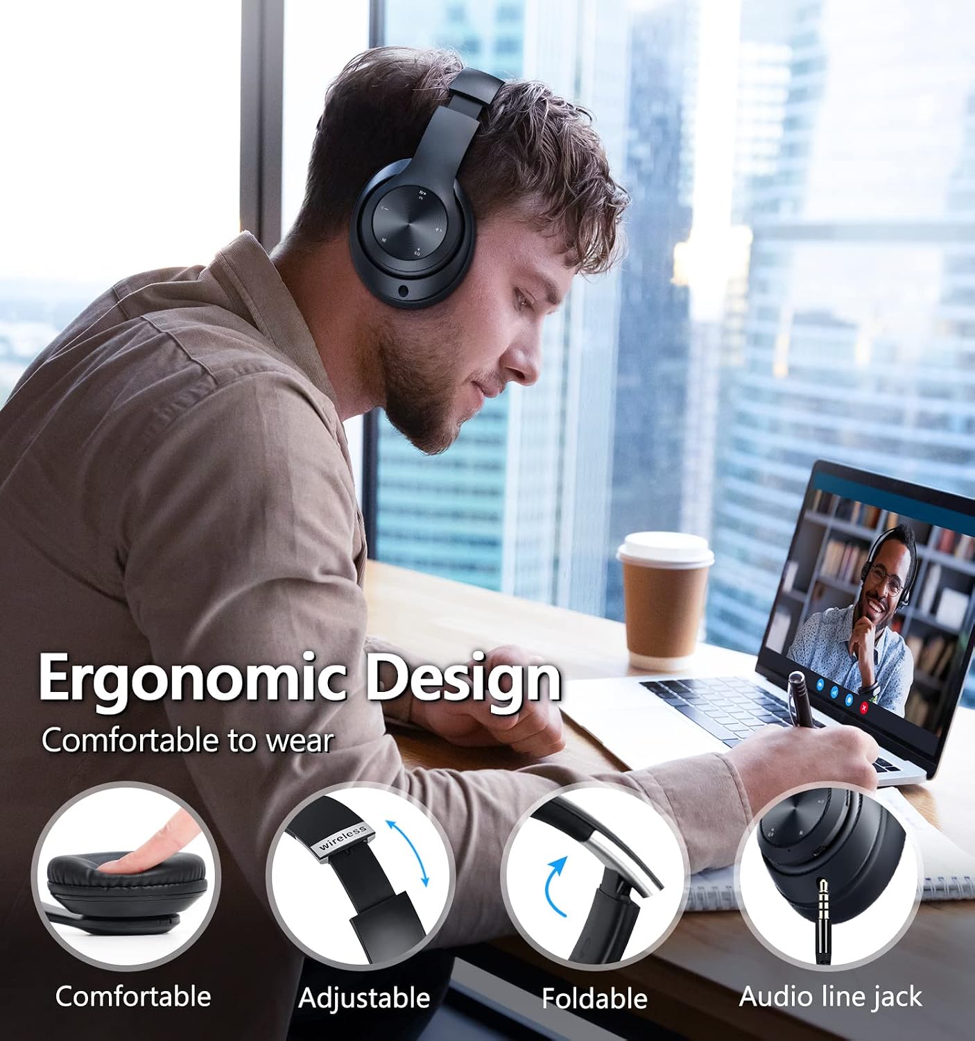 Wireless Headphones  Foldable Headset w Mic Hands-free  Earphones  - ONXW128 2476-3