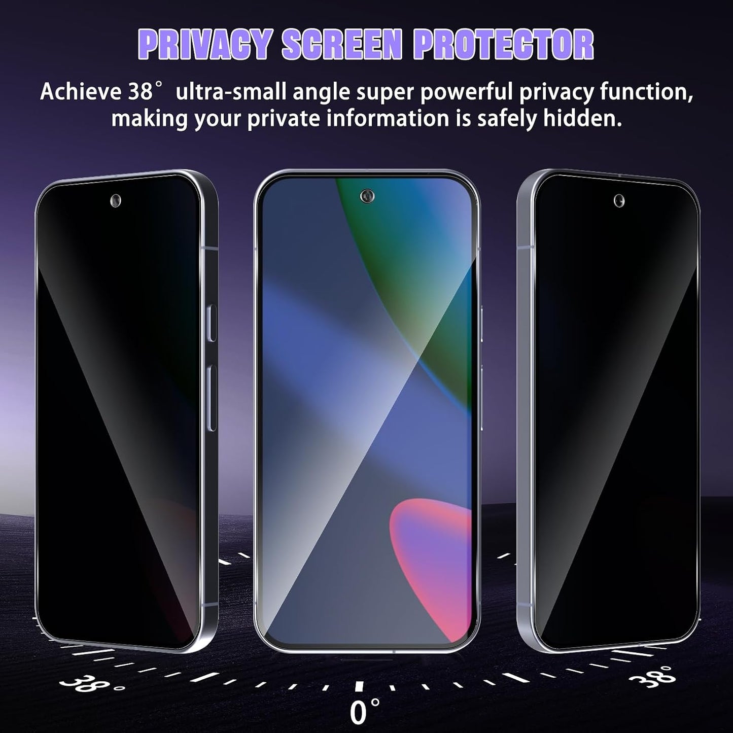 2 Pack Privacy Screen Protector Tempered Glass Anti-Spy 9H Hardness Anti-Peep 3D Edge  - ON2SP92 2453-2