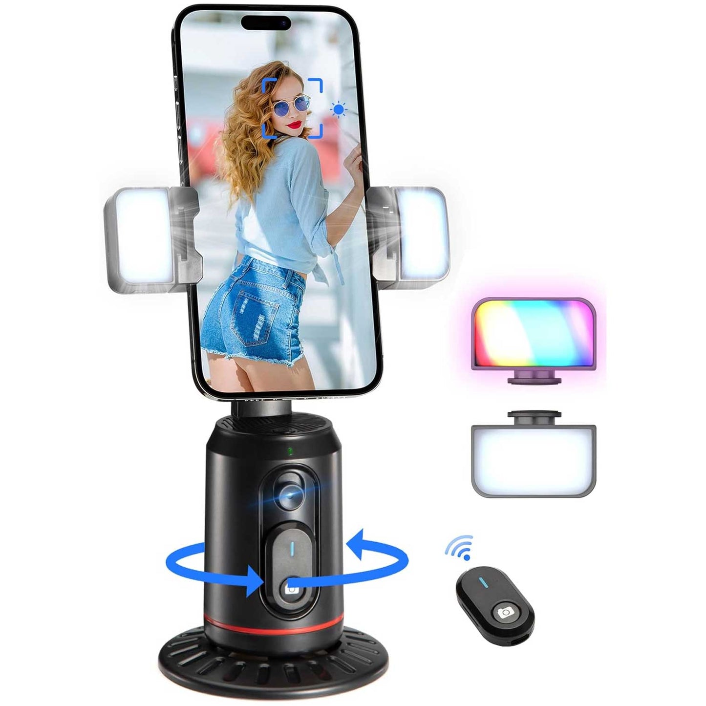 Auto Face Tracking Holder Phone Stand 360-degree Rotation Tripod Smart Camera Shooting Rechargeable Remote Shutter  - ONXW125 2473-1