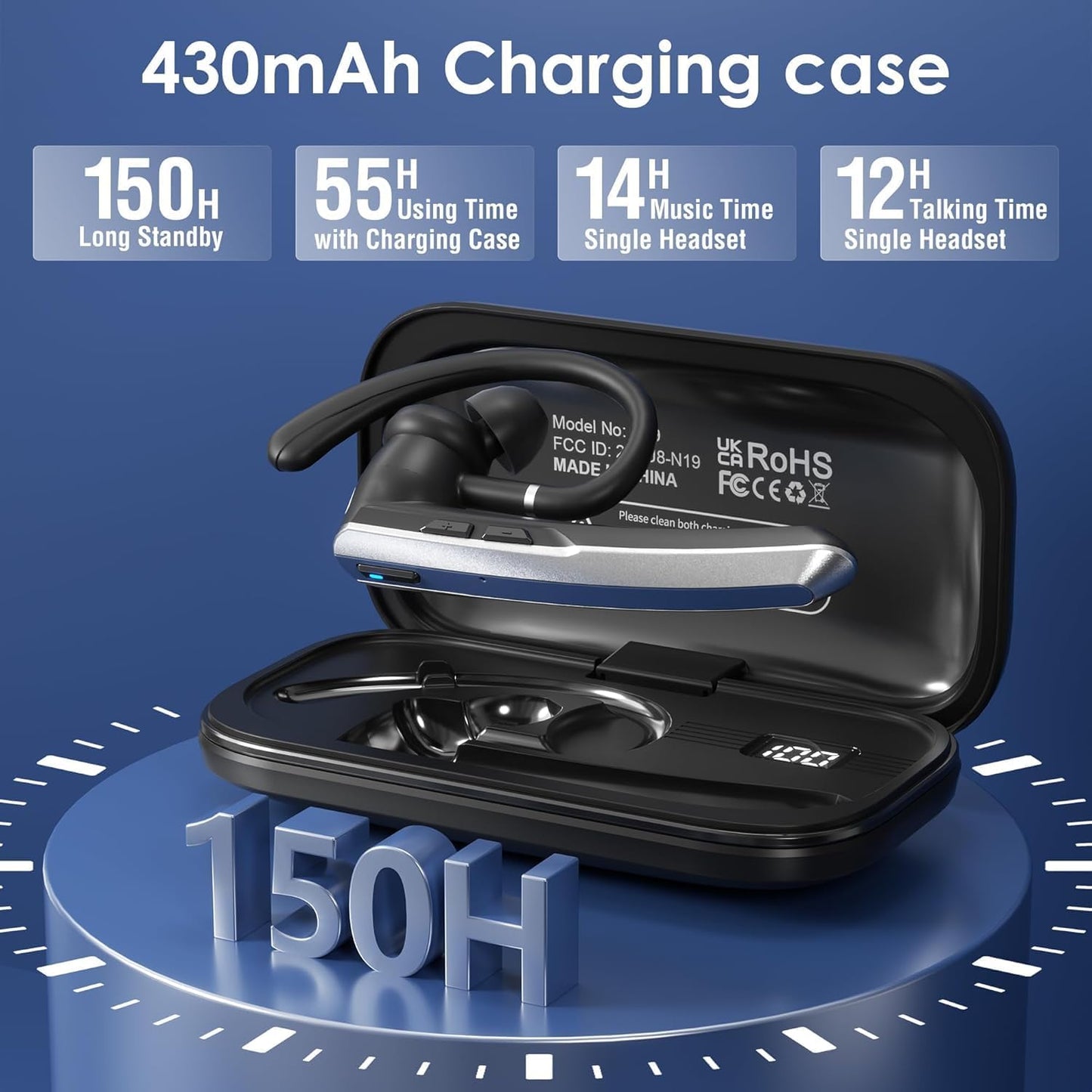 Wireless Earphone Ear-hook Hands-free Headphone Boom Mic Headset Over The Ear  - ONXW227 2582-2