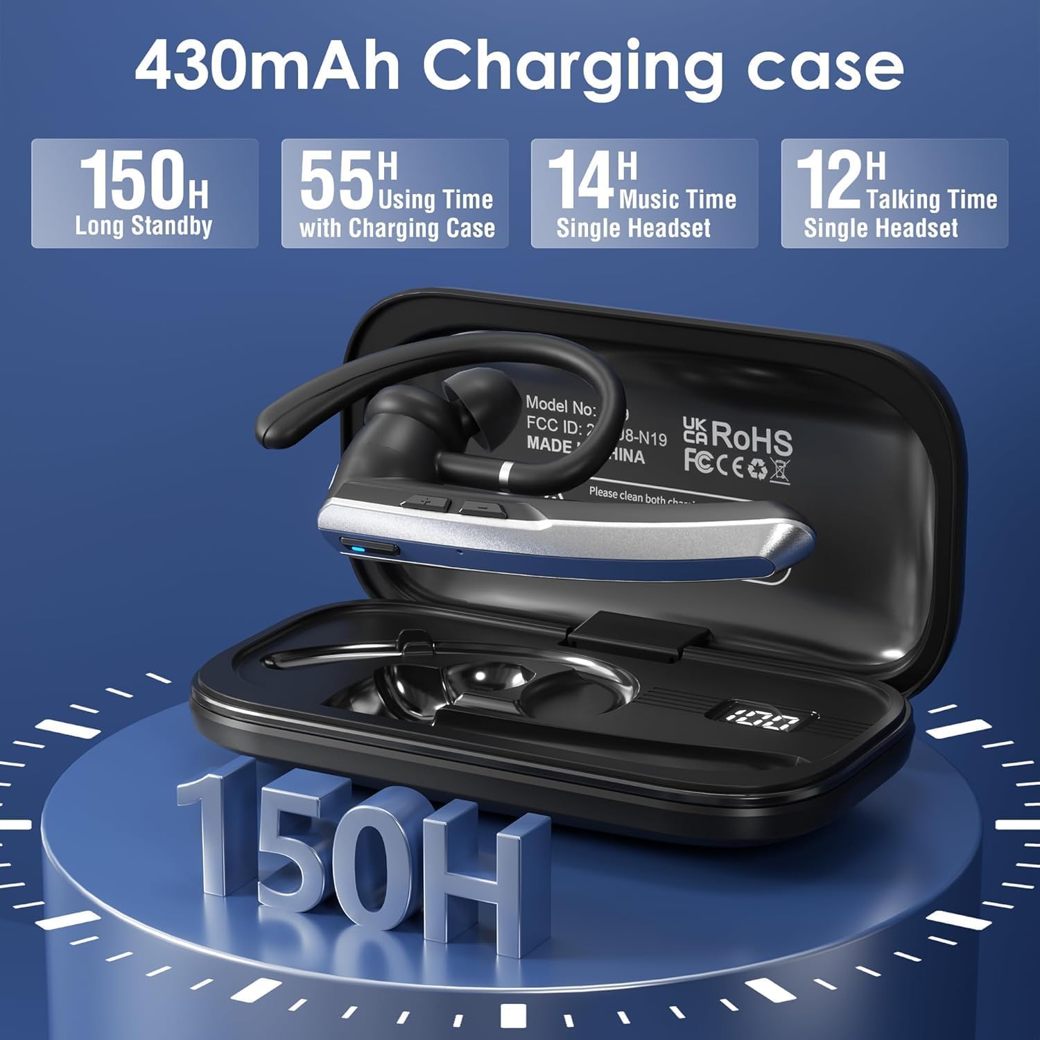 Wireless Earphone Ear-hook Hands-free Headphone Boom Mic Headset Over The Ear  - ONXW227 2582-2