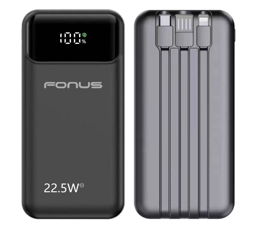  10000mAh Power Bank  22.5W PD Fast Charge Backup Battery   Portable Charger  Built-in Cable  LED Display   - ONG38 2037-5