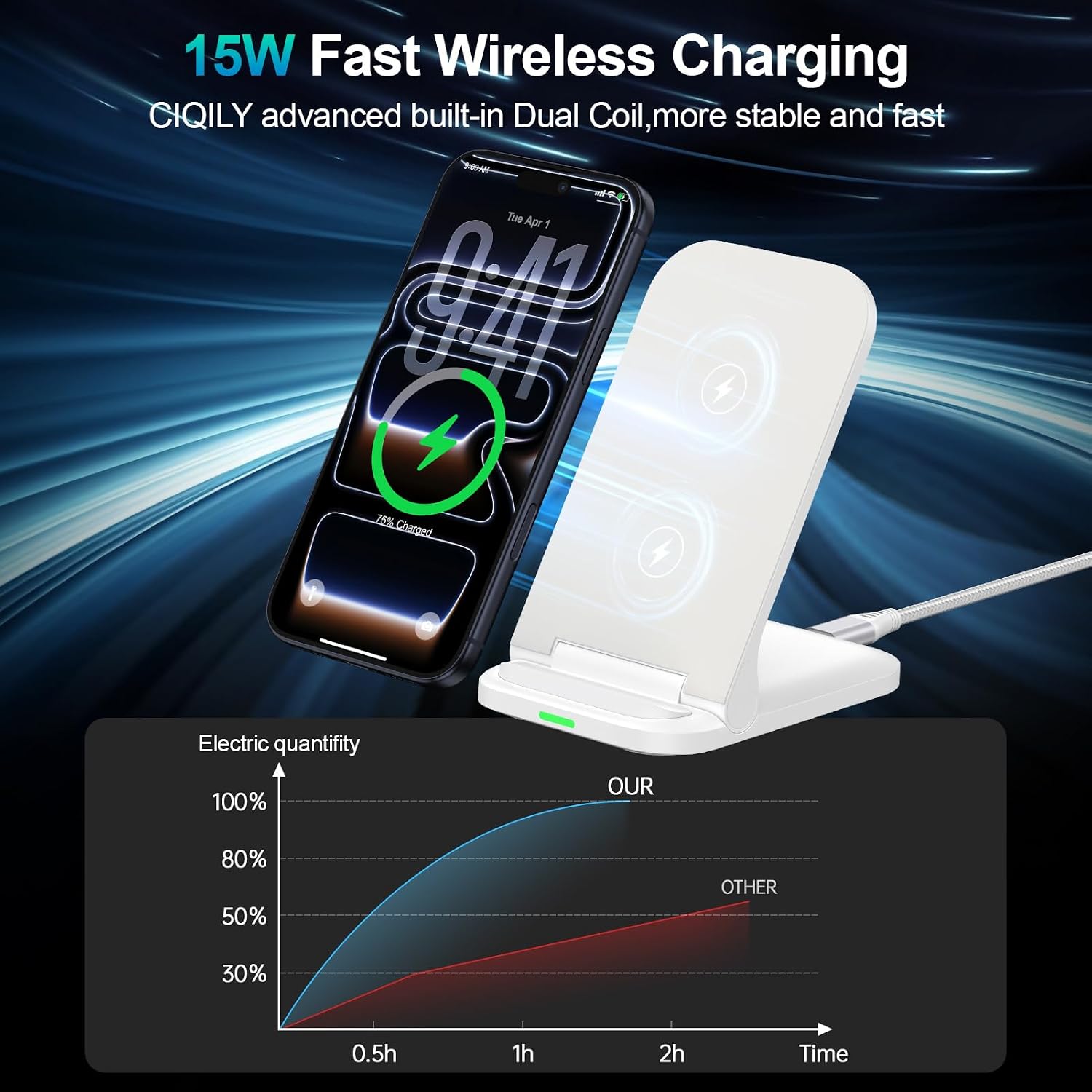 Foldable Wireless Charger 15W Fast Folding Stand Charging Pad Slim  - ONXW205 2555-2
