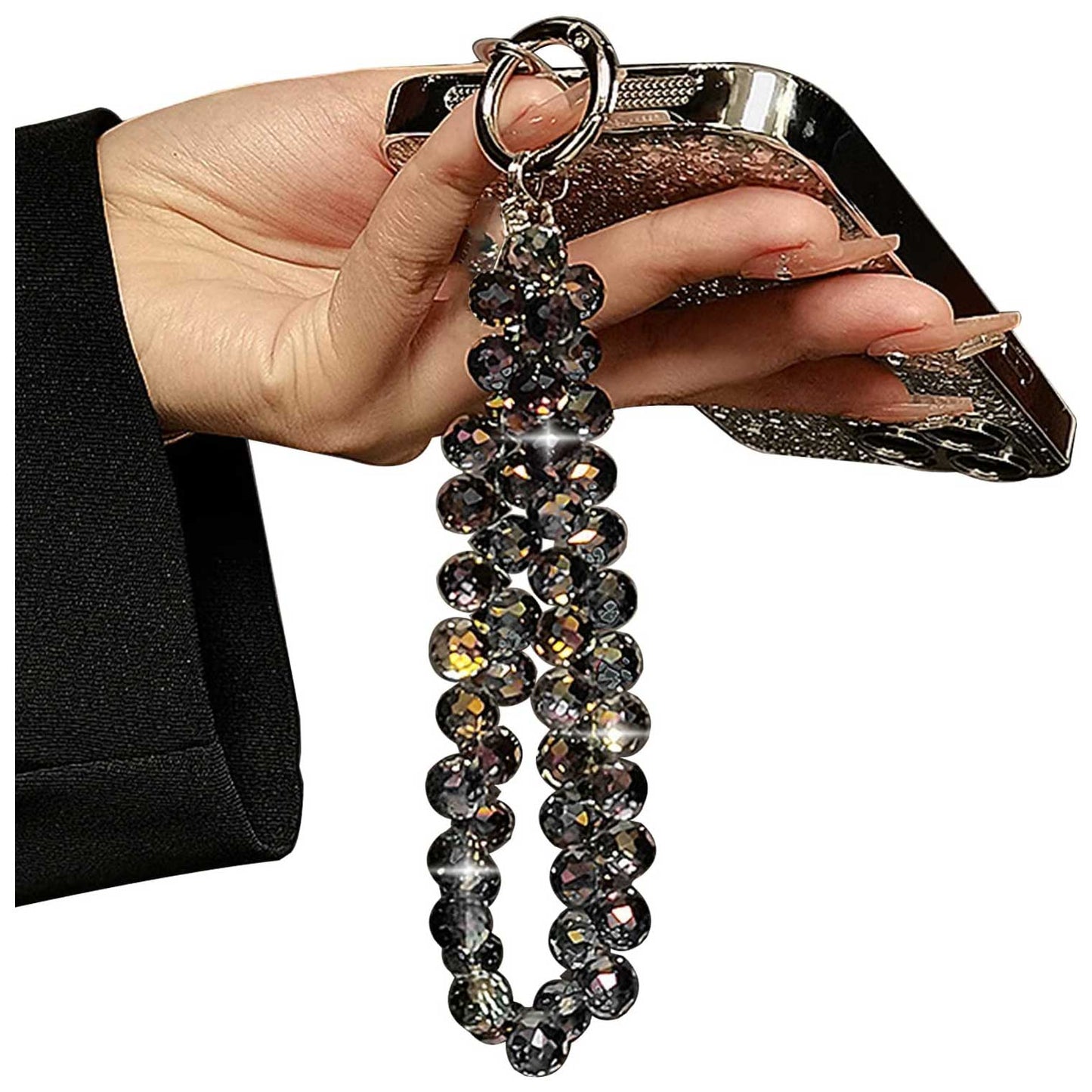Beaded Phone Lanyard Wrist Strap For Phone Cases  Black  - ONXW281 2642-1