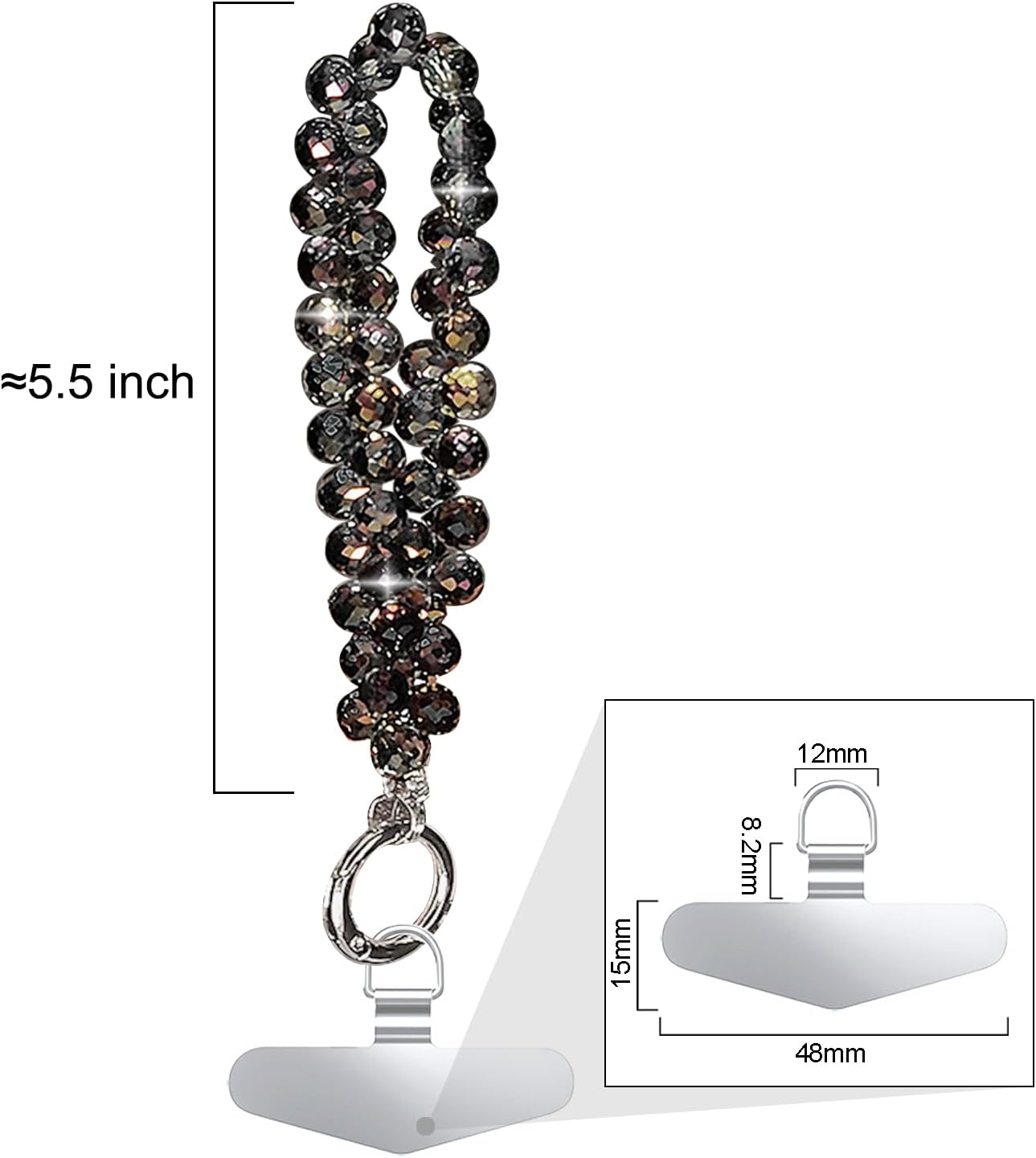 Beaded Phone Lanyard Wrist Strap For Phone Cases  Black  - ONXW281 2642-2