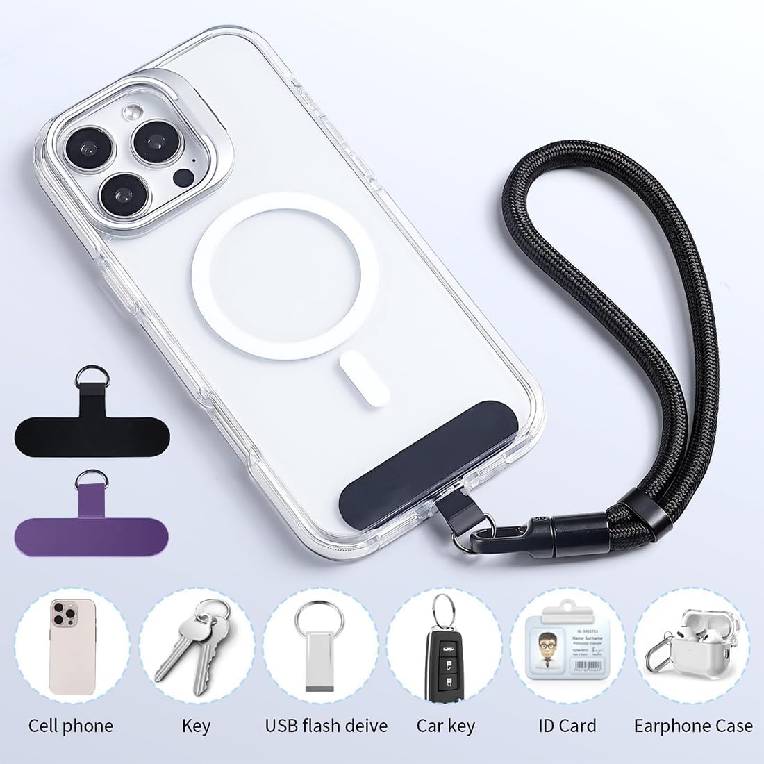 2 Pack Phone Lanyard Adjustable Wrist Straps  For Phone Cases  Black, Purple  - ONXW261 2622-4