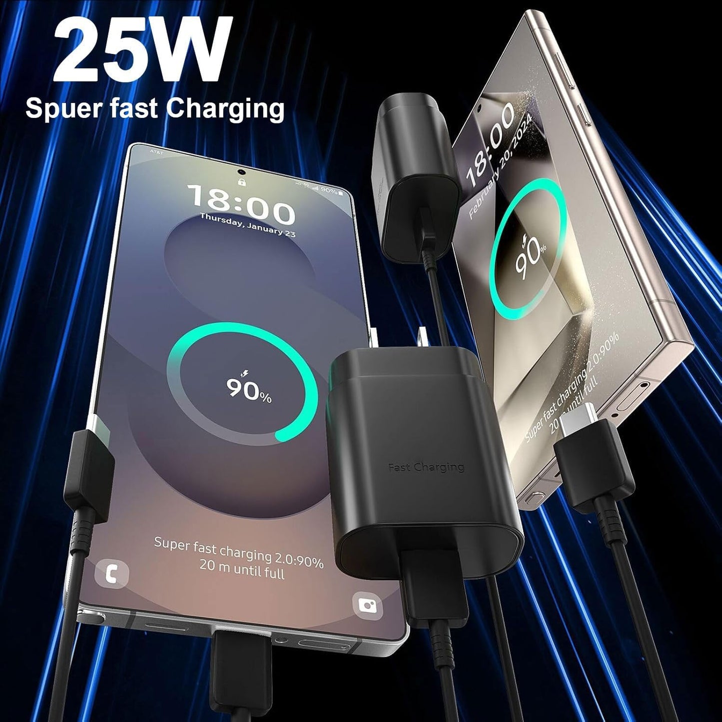 3 Pack 25W Fast Home Charger PD Type-C 3 Pack 6ft USB-C Cable Quick Power Adapter  - ONXW228 2583-2