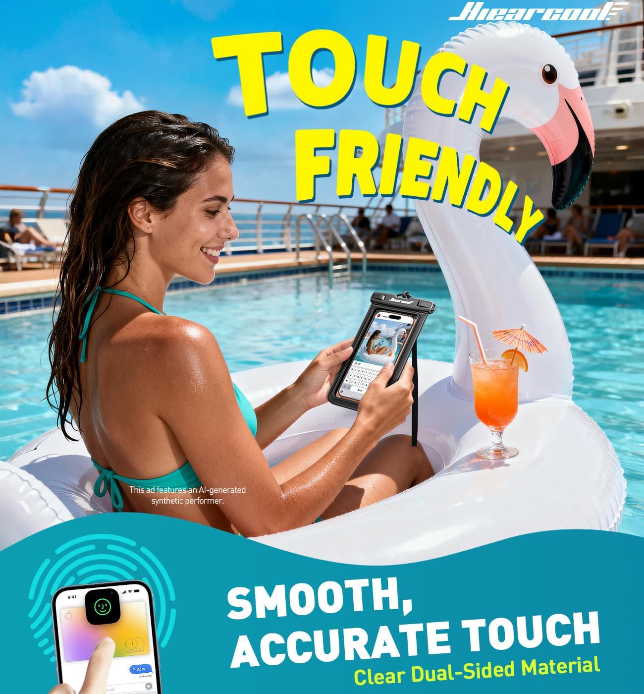 Waterproof Case 2 Pcs Underwater Bag For Pool Sea Floating Cover Touch Screen  - ONXW277 2638-4