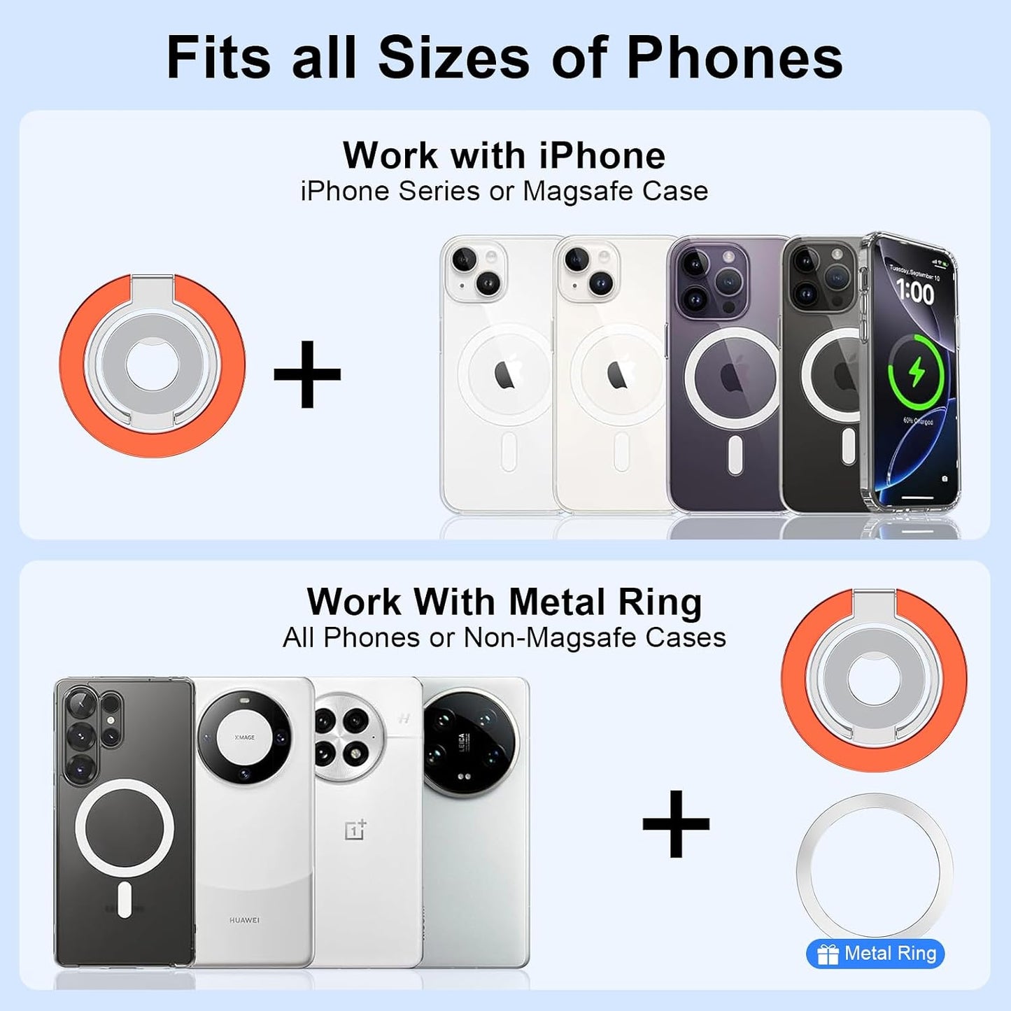 Metal Magnetic Ring Phone Holder  Orange Kickstand Folding Desk Stand  - ONXW219 2569-6
