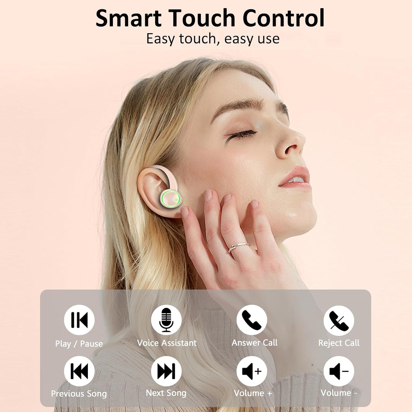 Pink Wireless Ear-hook Earphones Bluetooth Earbuds Over the Ear Headphones True Stereo Charging Case Hands-free  - ONXW267 2628-6