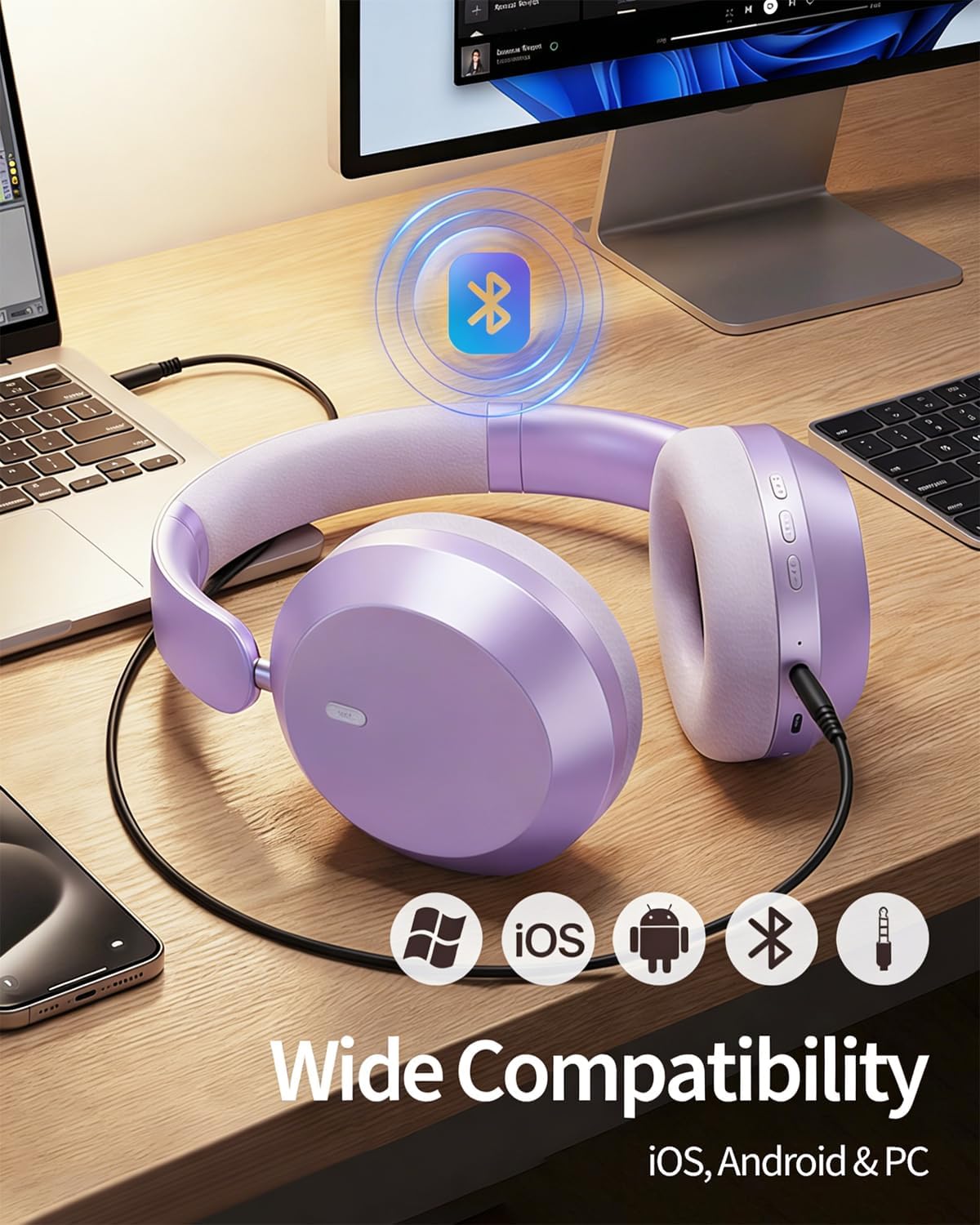 Purple Wireless Headphones  Foldable Headset w Mic Earphones Earbuds  - ONXW268 2629-6