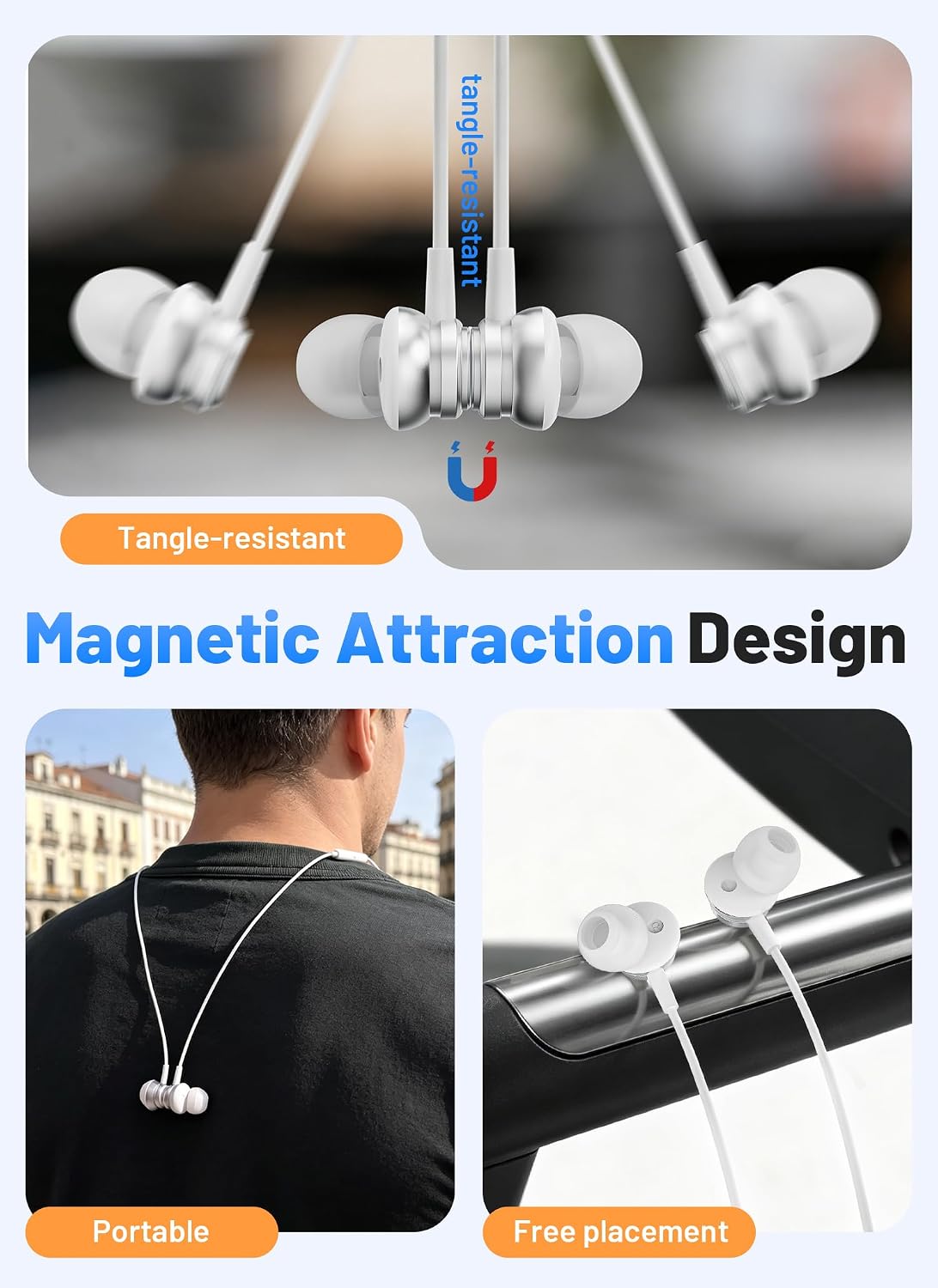 White Wired TYPE-C Earphones USB-C Earbuds Magnetic Headphone w Mic Headset Earpieces  - ONA14 2572-6