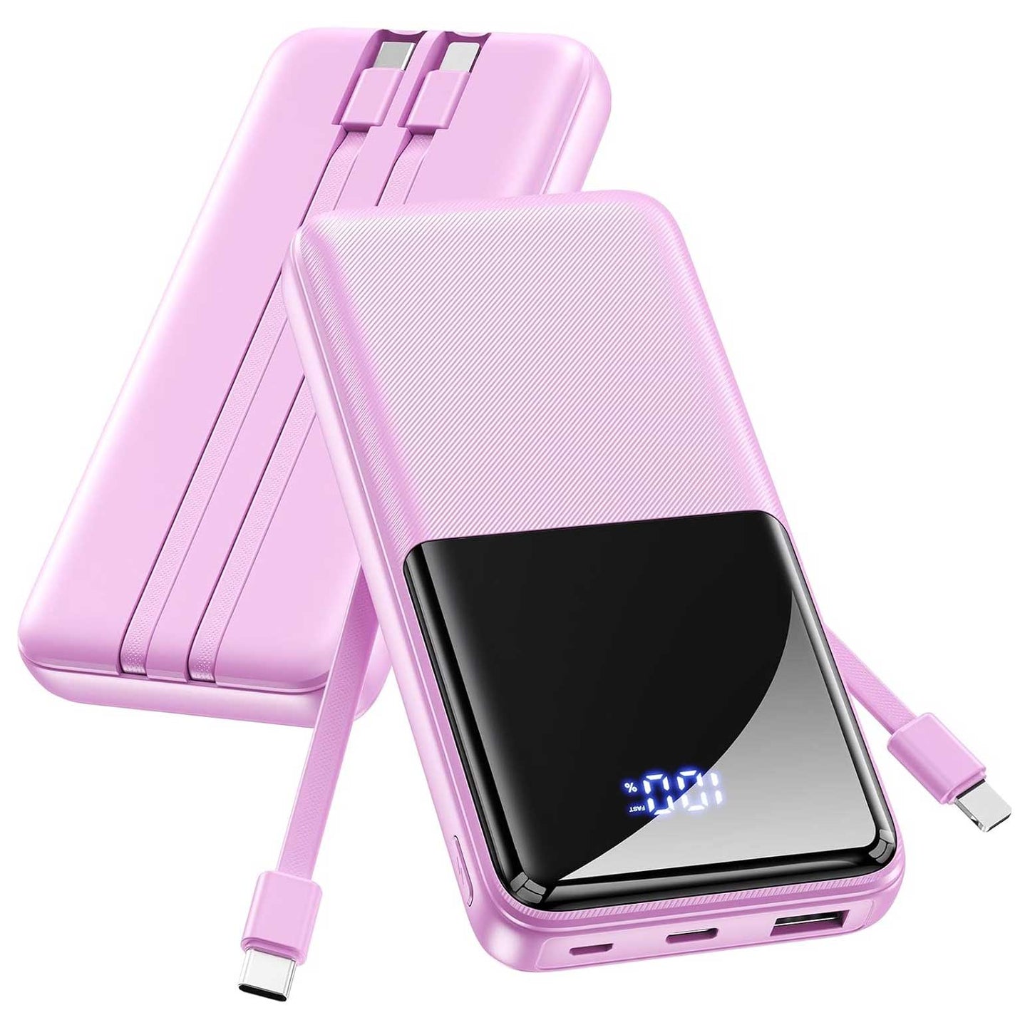 15000mAh Lavender Power Bank  22.5W PD Fast Charge  Backup Battery Portable Charger Built-in Cable LED Display  - ONXW244 2600-1