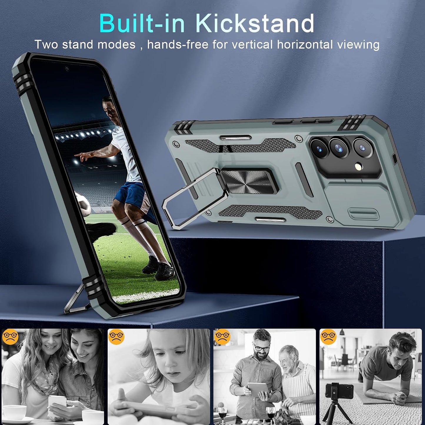Grey Hybrid Case Cover Metal Ring  Lens Protects Kickstand Shockproof Armor  - ONXW284 2648-4