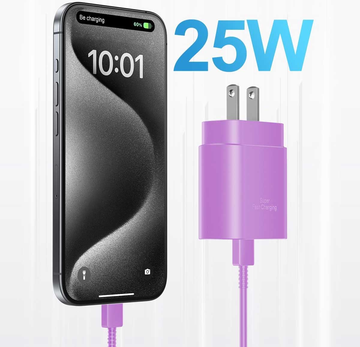 Purple 2 Pack 25W Fast Home Charger PD Type-C 6ft and10ft USB-C Cable Quick Power Adapter  - ONXW234 2590-2
