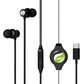 USB-C Retractable Earphones Headphones Hands-free Earbuds TYPE-C w Mic Headset  - ONC63 2329-1