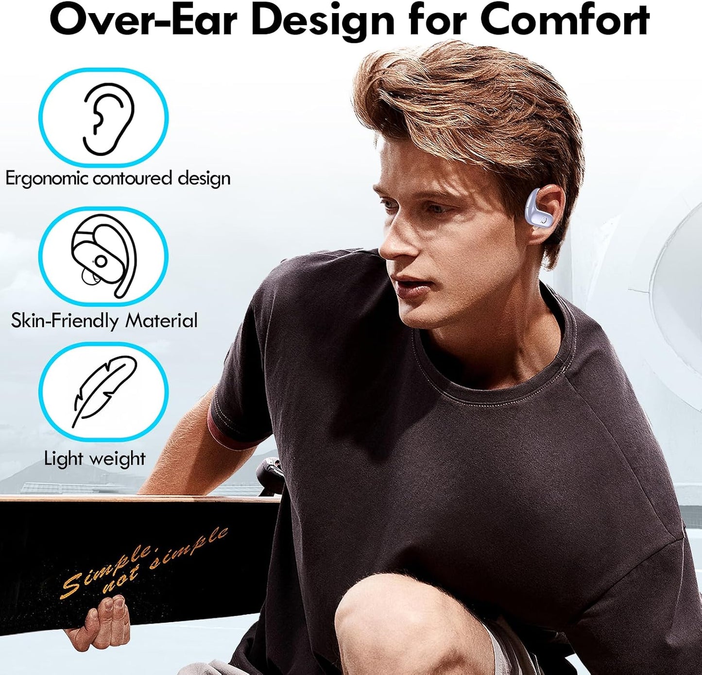 Wireless Ear-hook Earphones Bluetooth Earbuds Over the Ear Headphones True Stereo Charging Case Hands-free  - ONXW143 2492-3