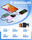 15000mAh Lavender Power Bank  22.5W PD Fast Charge  Backup Battery Portable Charger Built-in Cable LED Display  - ONXW244 2600-4