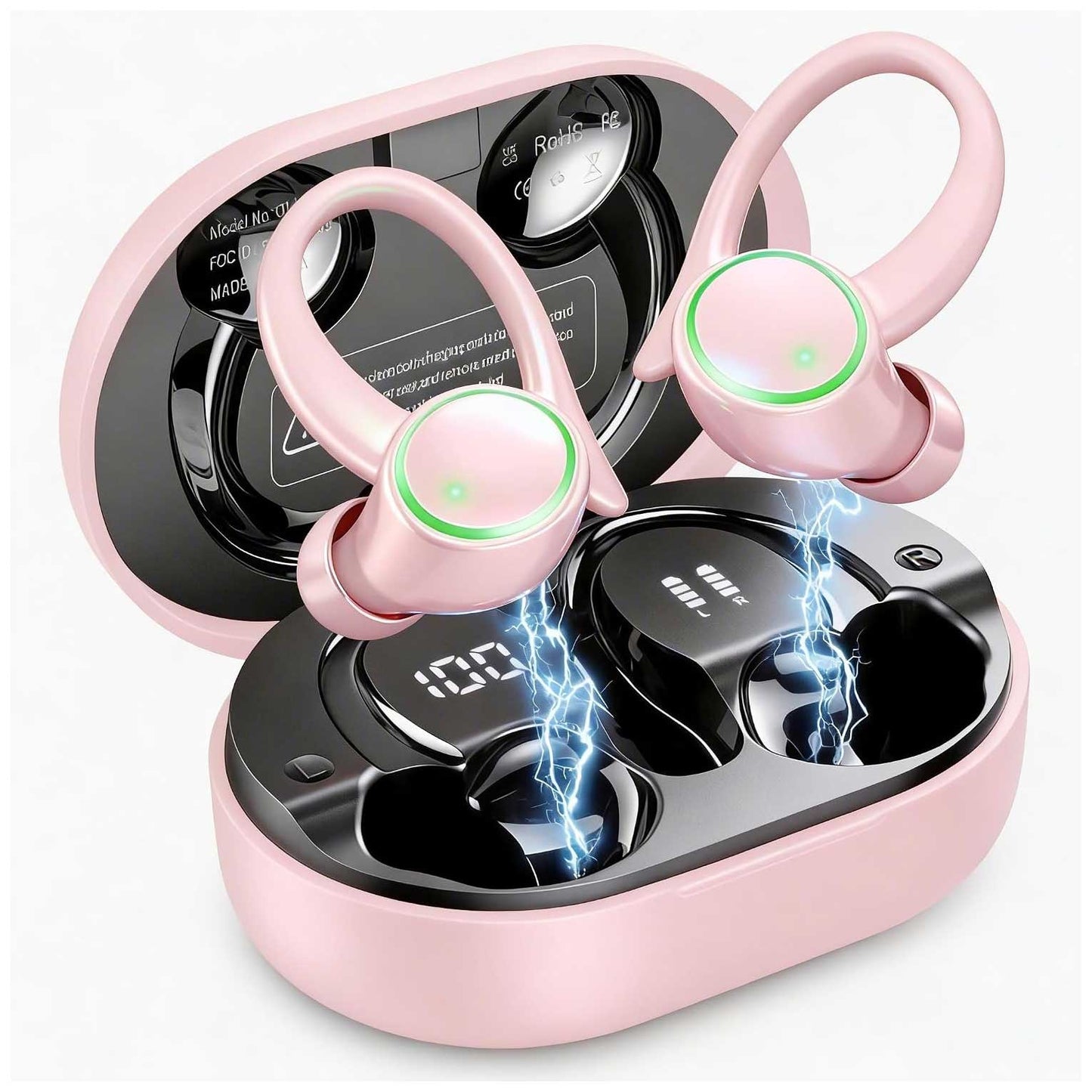 Pink Wireless Ear-hook Earphones Bluetooth Earbuds Over the Ear Headphones True Stereo Charging Case Hands-free  - ONXW267 2628-1
