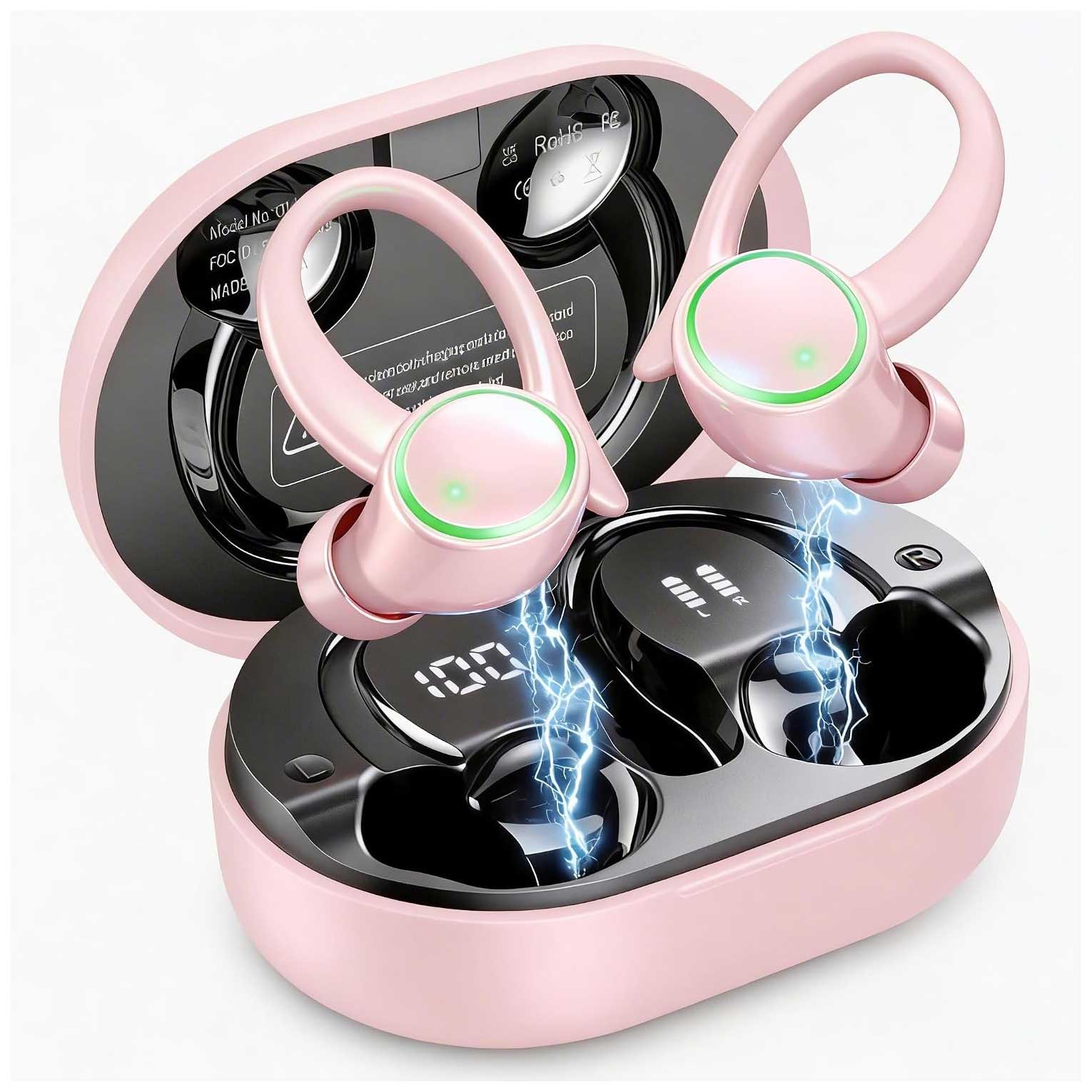 Pink Wireless Ear-hook Earphones Bluetooth Earbuds Over the Ear Headphones True Stereo Charging Case Hands-free  - ONXW267 2628-1