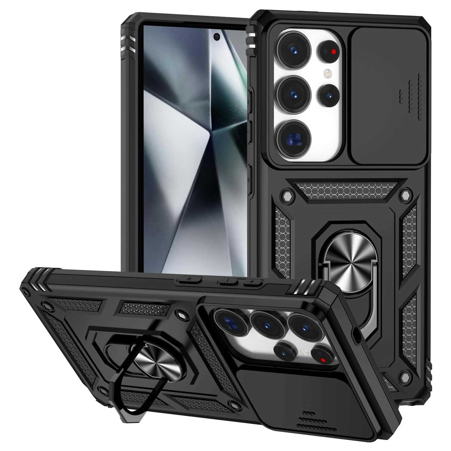Hybrid Case Cover Metal Ring Lens Protects Kickstand Shockproof Armor  - ONXW37 2373-1