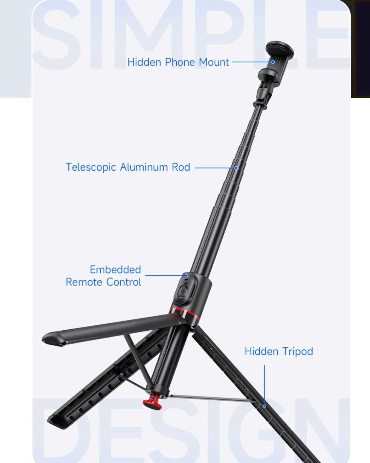 Tripod Selfie Stick Wireless Monopod Remote Shutter Built-in Self-Portrait  - ONV91 2332-6