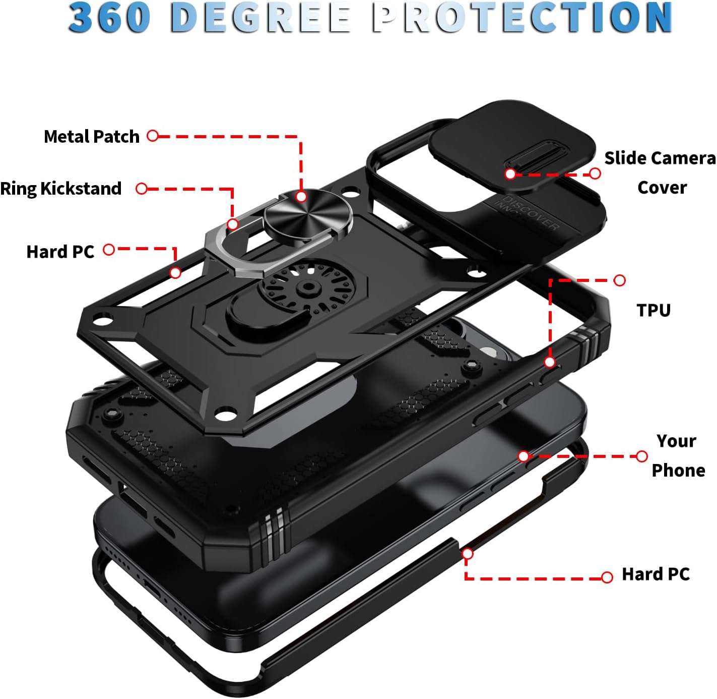 Hybrid Case Cover Metal Ring Lens Protects Kickstand Shockproof Armor  - ONXW110 2458-7