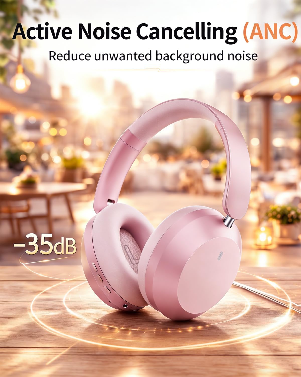 Pink Wireless Headphones Foldable Headset w Mic Earphones Earbuds  - ONXW269 2630-2