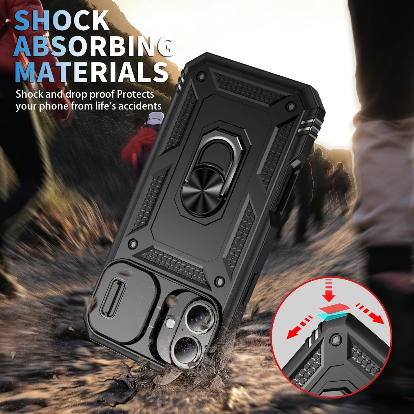 Hybrid Case Cover Metal Ring Lens Protects Kickstand Shockproof Armor  - ONXW108 2456-6