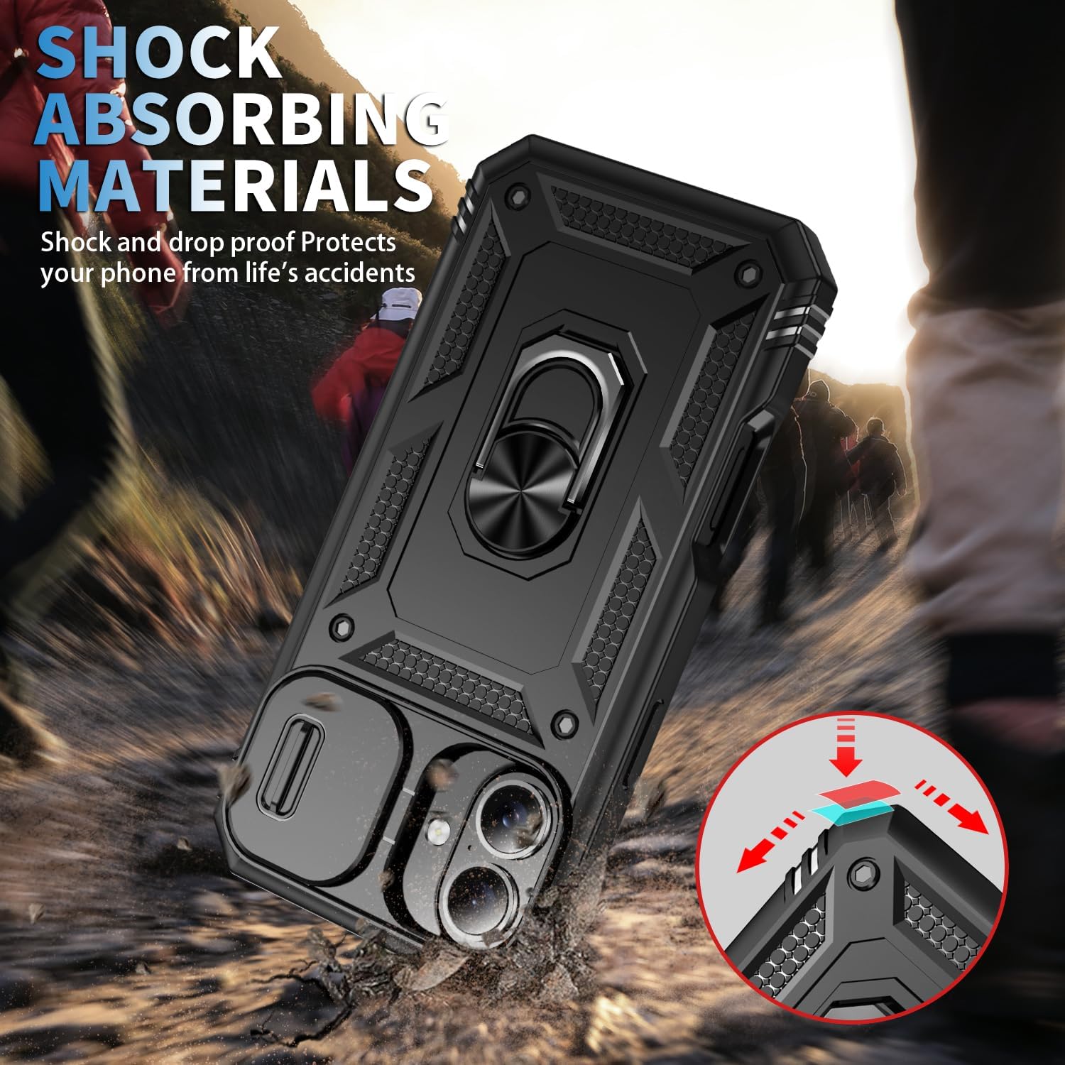 Hybrid Case Cover Metal Ring Lens Protects Kickstand Shockproof Armor  - ONXW108 2456-6