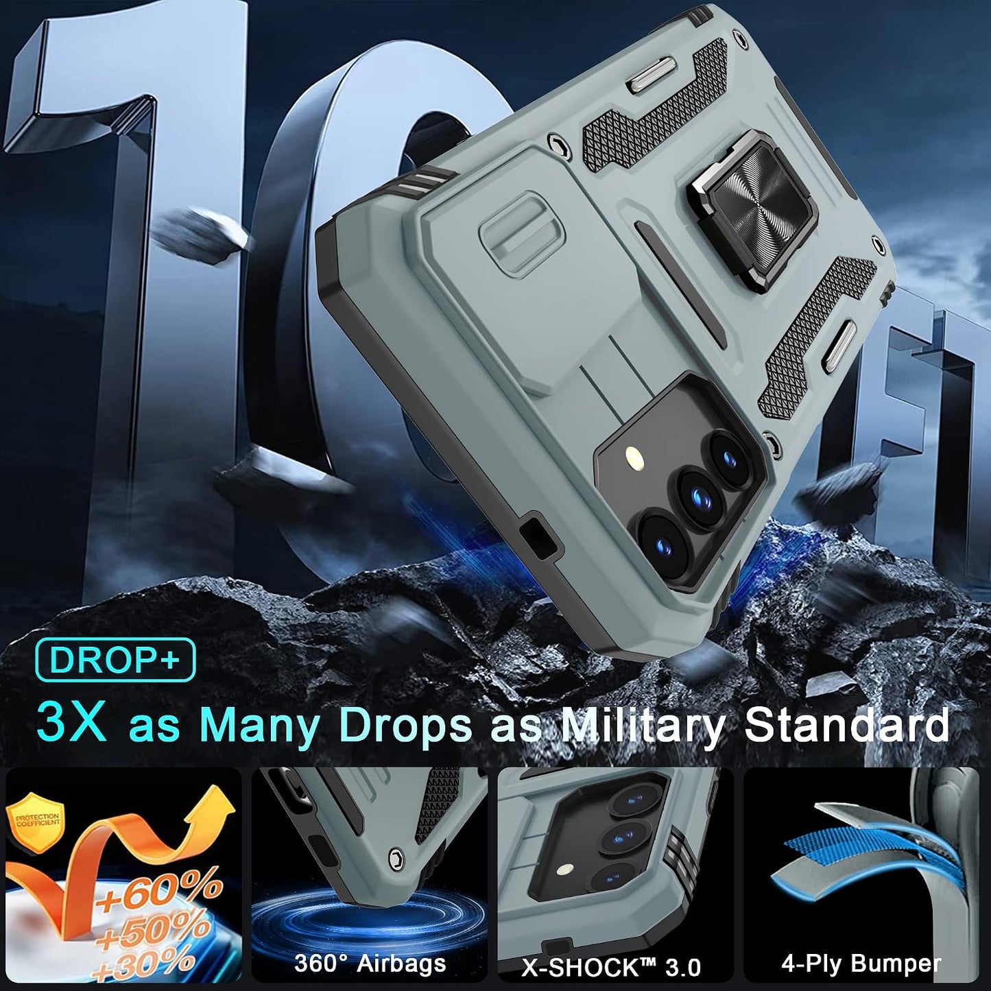 Grey Hybrid Case Cover Metal Ring  Lens Protects Kickstand Shockproof Armor  - ONXW284 2648-3