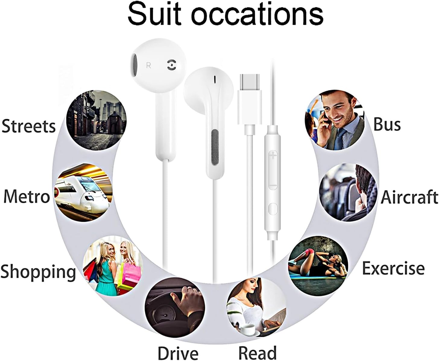 2 Pack TYPE-C Earphones  USB-C Earbuds Headphone w Mic Headset Earpieces  - ONXW203 2553-6