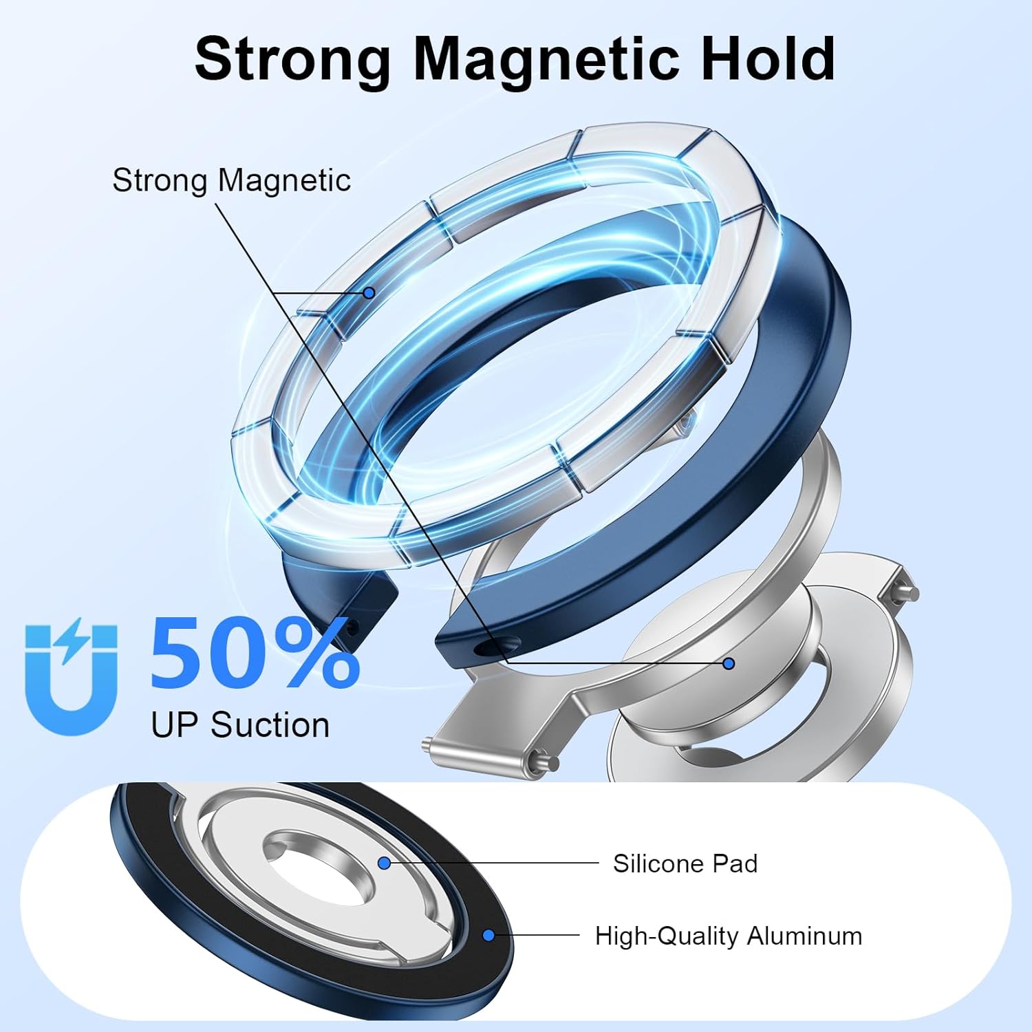 Metal Magnetic Ring Phone Holder  Blue Kickstand Folding Desk Stand  - ONXW218 2568-5