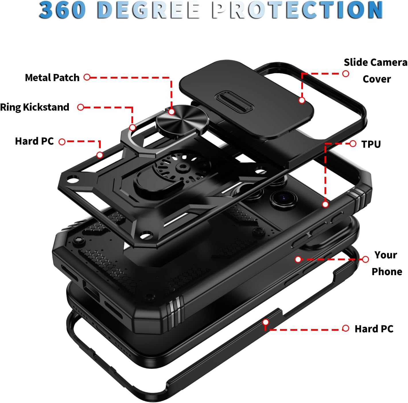 Hybrid Case Cover Metal Ring Lens Protects Kickstand Shockproof Armor  - ONXW106 2448-7