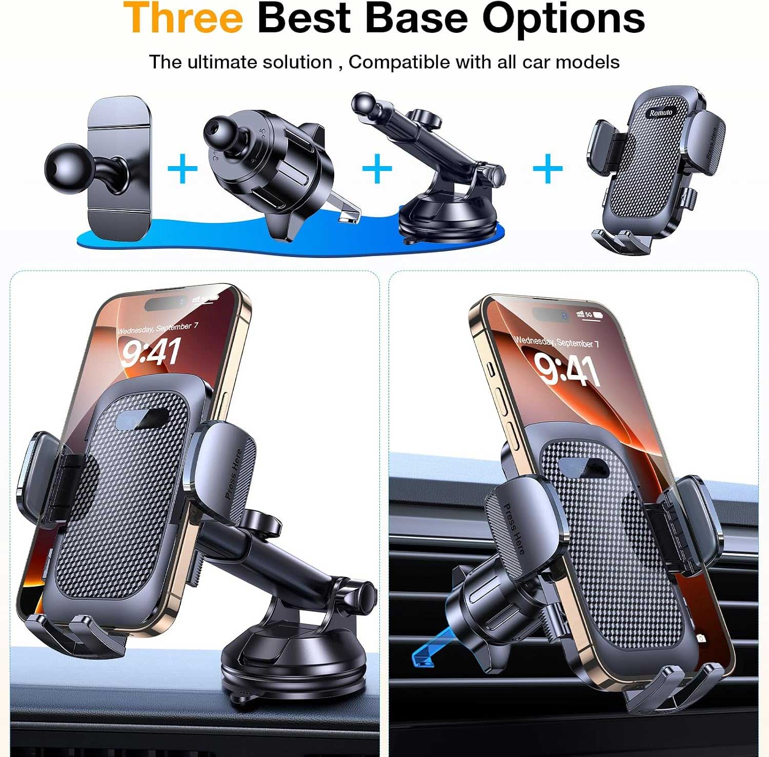 Car Mount Windshield Air Vent Adhesive Base Phone Holder Glass Cradle  - ONXW214 2564-2