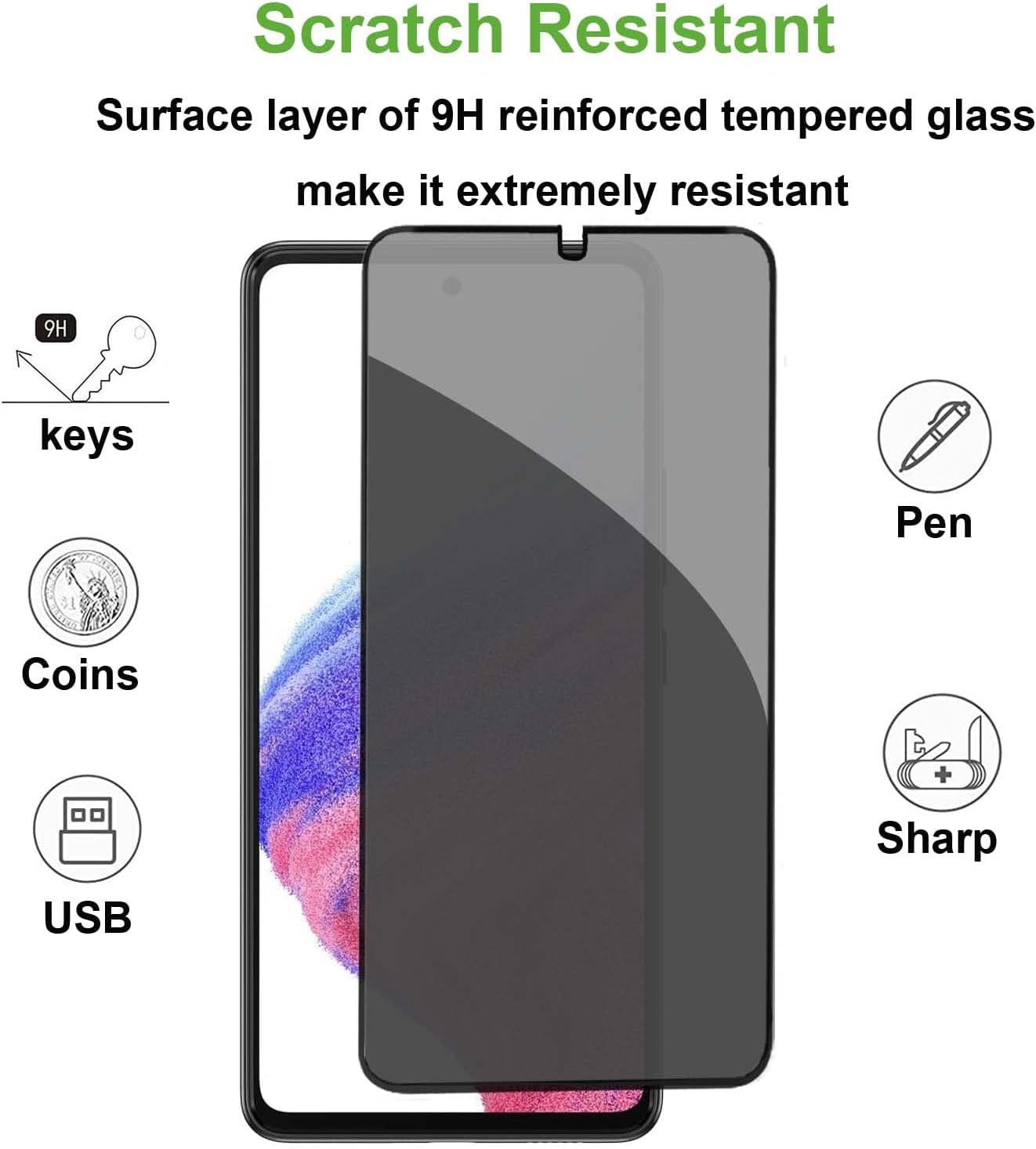 2 Pack Privacy Screen Protector Tempered Glass Anti-Spy 9H