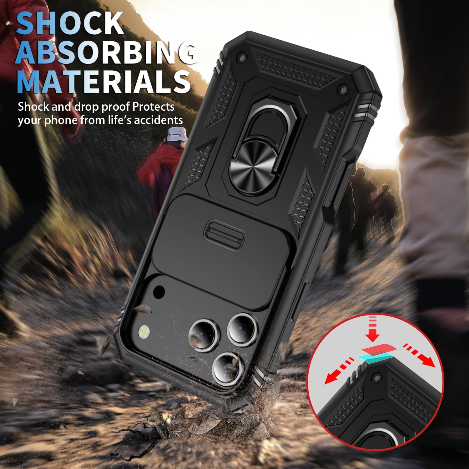 Hybrid Case Cover Metal Ring Lens Protects Kickstand Shockproof Armor  - ONXW105 2447-6