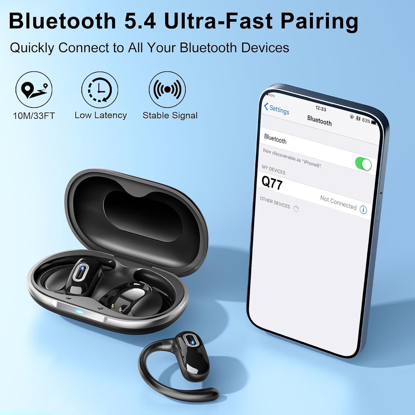 Wireless Ear-hook Open Earphones  Bluetooth Earbuds  Over the Ear Headphones True Stereo Charging Case Hands-free  - ONXW223 2578-7