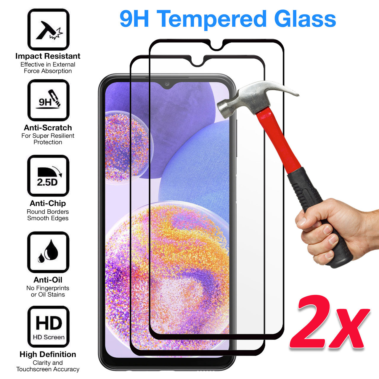 2 Pack Screen Protector Tempered Glass HD Clear Full Cover (Fingerprint Unlock) 9H Hardness  - ON2XF14 2046-2