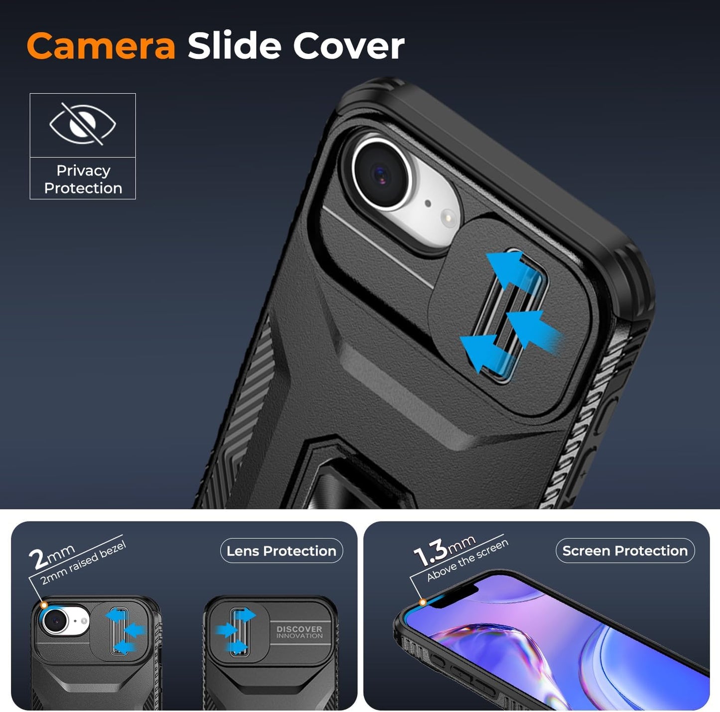 Hybrid Case Cover Metal Ring Lens Protects Kickstand Shockproof Armor  - ONXW107 2449-2