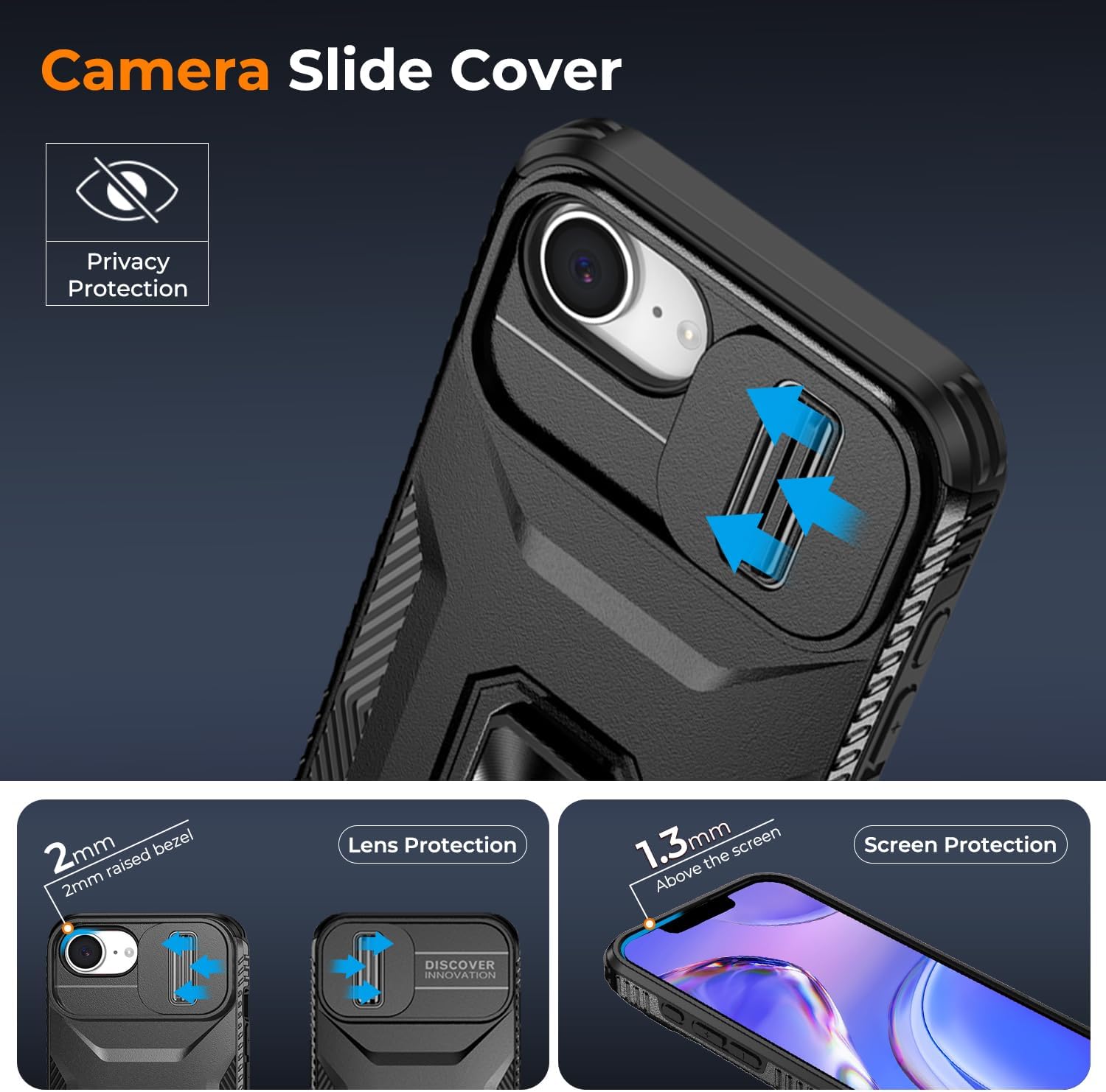 Hybrid Case Cover Metal Ring Lens Protects Kickstand Shockproof Armor  - ONXW107 2449-2