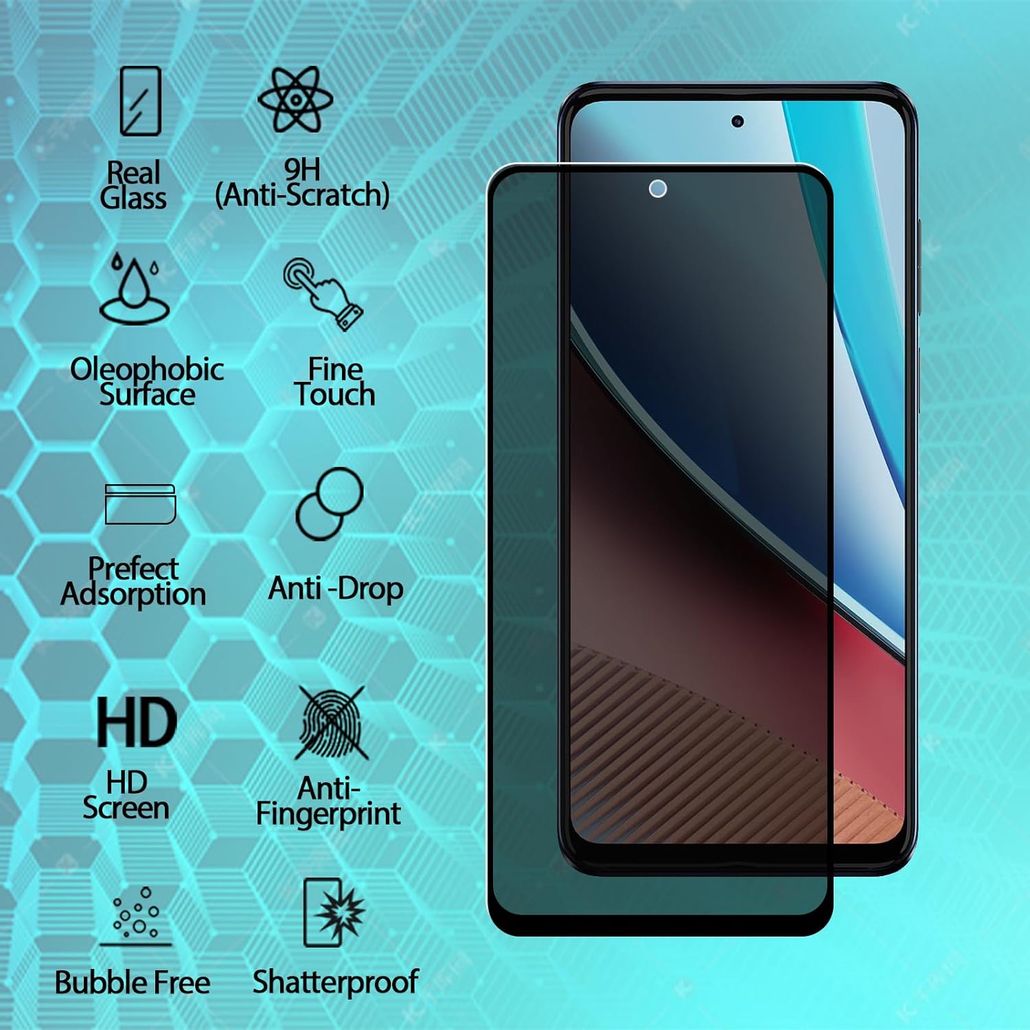 2 Pack Privacy Screen Protector Tempered Glass Anti-Spy 9H Hardness Anti-Peep 3D Edge  - ON2SP76 2316-3
