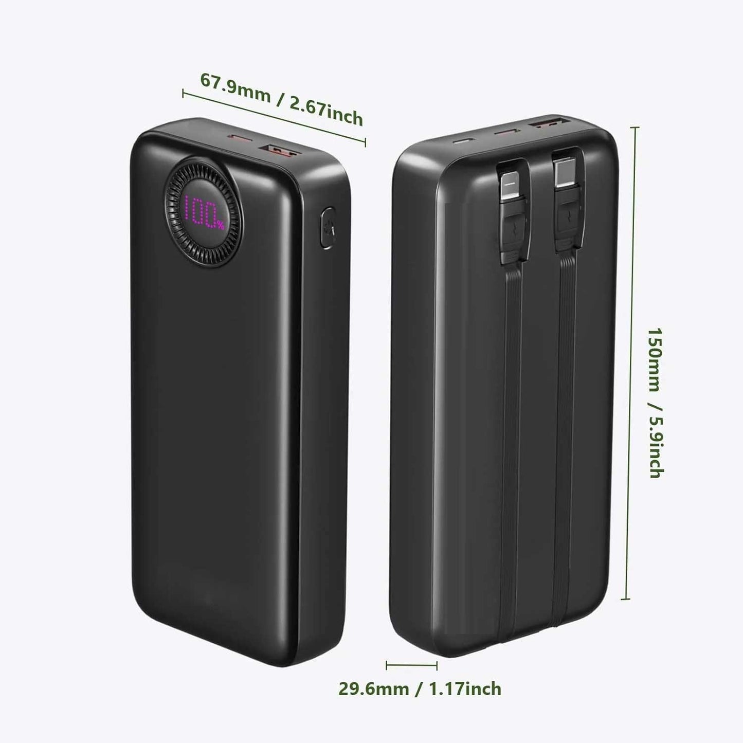 20000mAh Power Bank  22.5W PD Fast Charge Backup Battery Portable Charger  Built-in Cable LED Display  - ONZ63 2314-3