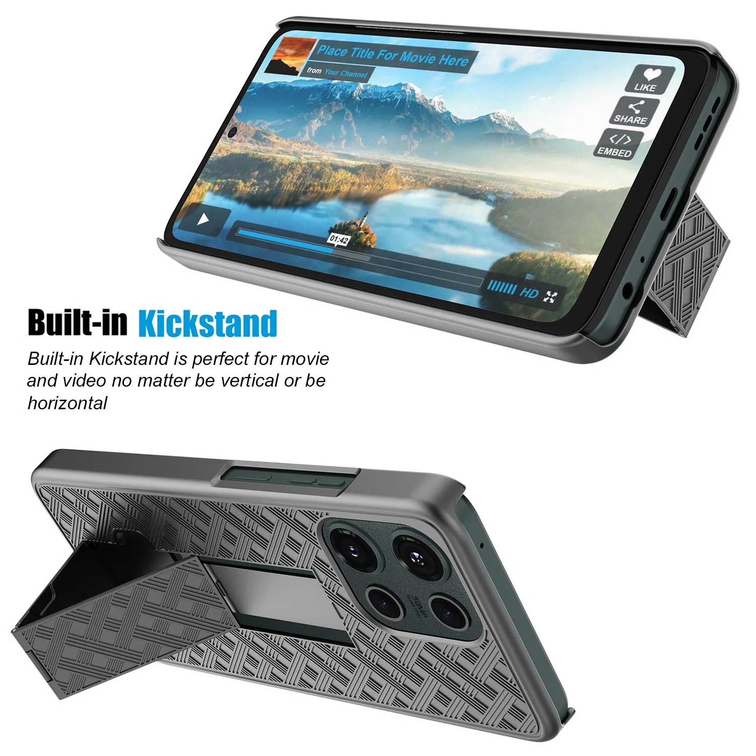 Case with Belt Clip Swivel Holster Combo Cover w Kickstand Armor Drop-Proof  - OND10 2215-6