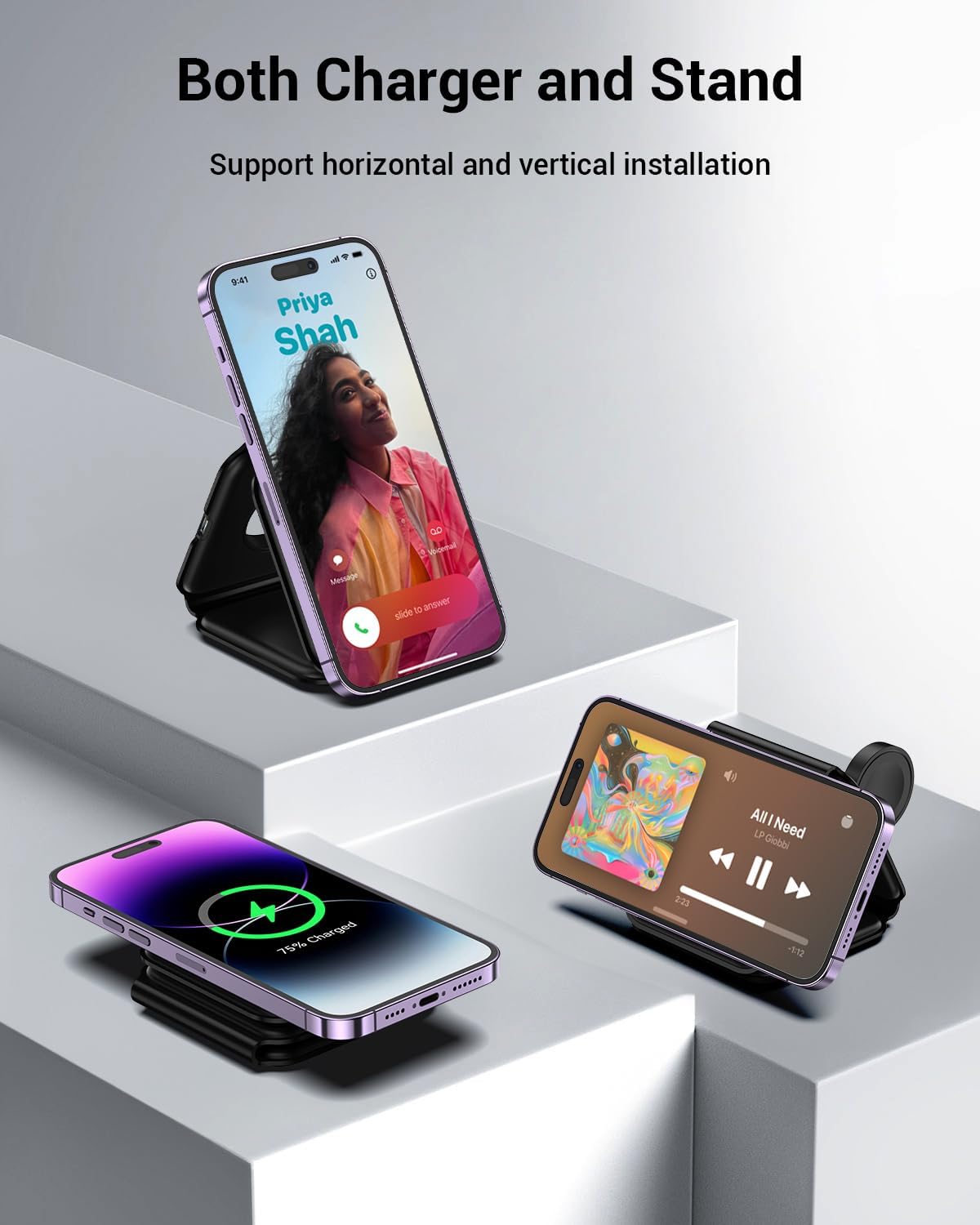 15W Magnetic Wireless Charger  Fast Charge  Foldable Charging Pad  Slim  Quick Charge  USB-C  - ONG37 2034-3
