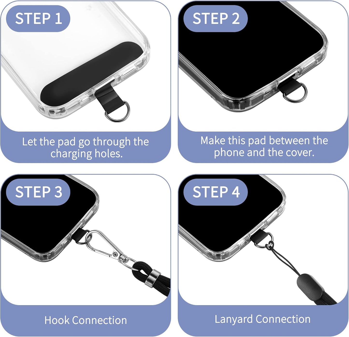 Black 2 Pack Phone Lanyard Holder Adjustable 1 Pcs Neck Straps 1 Pcs Wrist Straps For Phone Cases  - ONXW273 2634-2