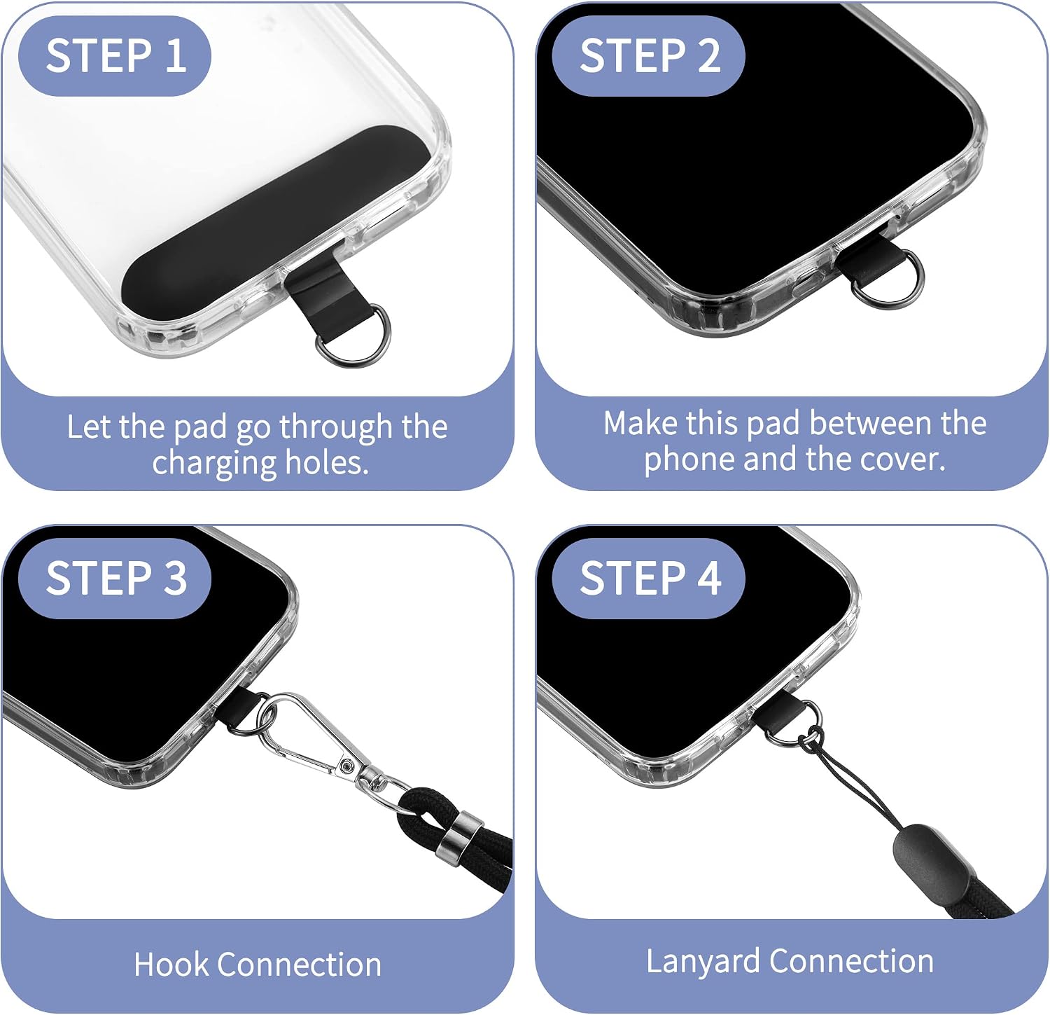 Black 2 Pack Phone Lanyard Holder Adjustable 1 Pcs Neck Straps 1 Pcs Wrist Straps For Phone Cases  - ONXW273 2634-2