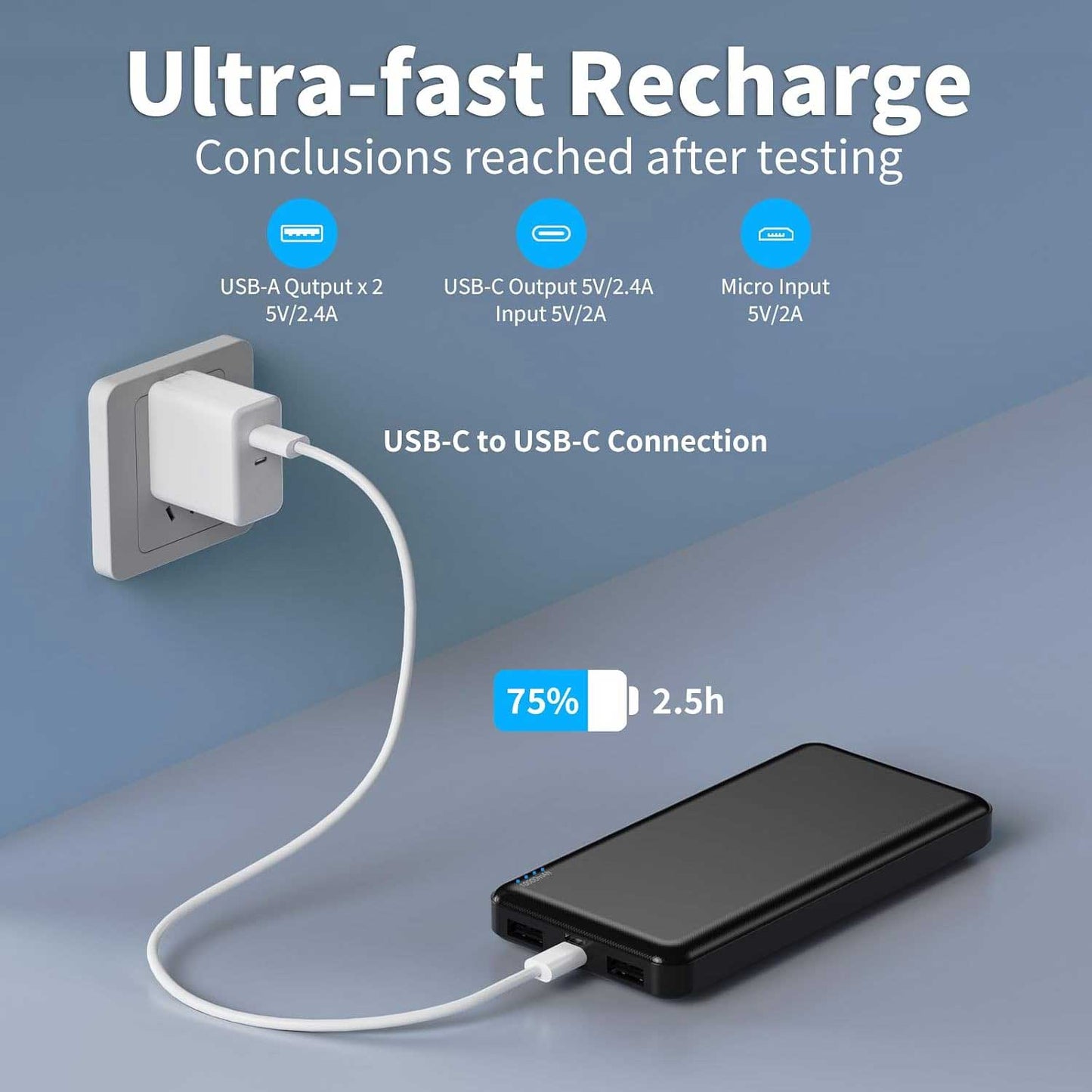 2 Pack 10000mAh Power Bank Backup Battery Portable Charger LED Indicators 2-Port USB 1-Port USB-C  - ONXW243 2599-6
